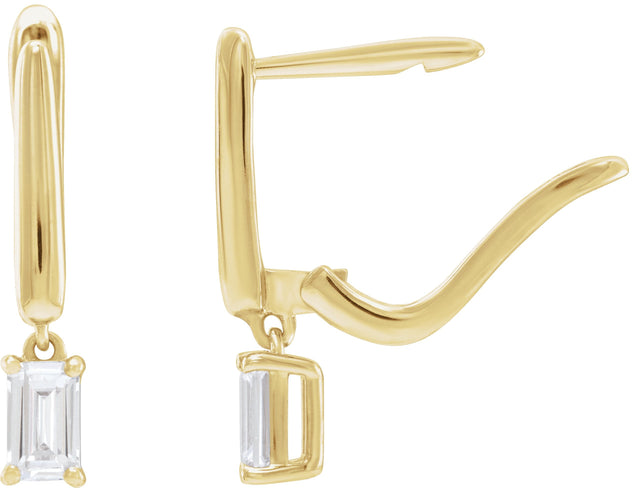 14K Gold Emerald Lab-Grown Diamond Earrings - Yellow Gold - view 2