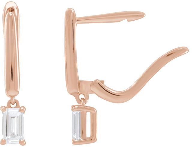 14K Gold Emerald Lab-Grown Diamond Earrings - Rose Gold - view 2