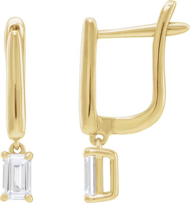 14K Gold Emerald Lab-Grown Diamond Earrings - Yellow Gold