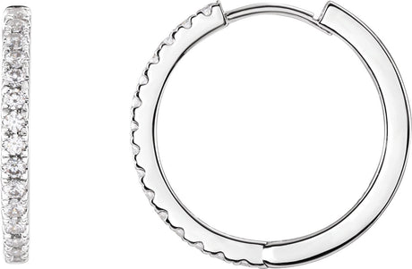 14K Gold Round Lab-Grown Diamond Hoop Earrings - White Gold