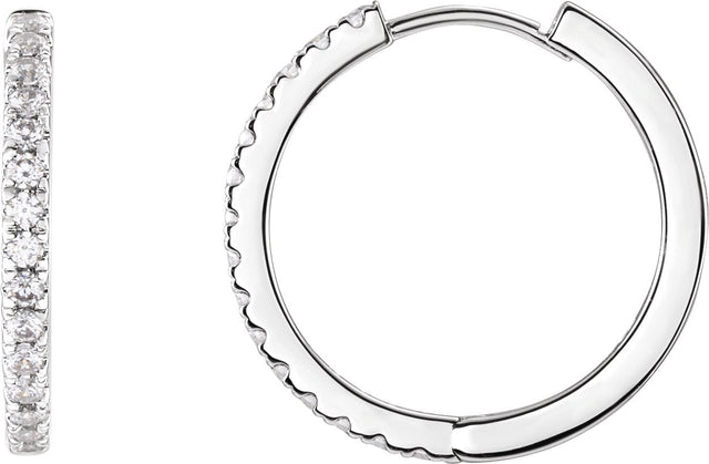 14K Gold Round Lab-Grown Diamond Hoop Earrings - White Gold