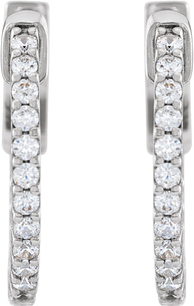 14K Gold Round Lab-Grown Diamond Inside-Outside Hoop Earrings - White Gold - view 5