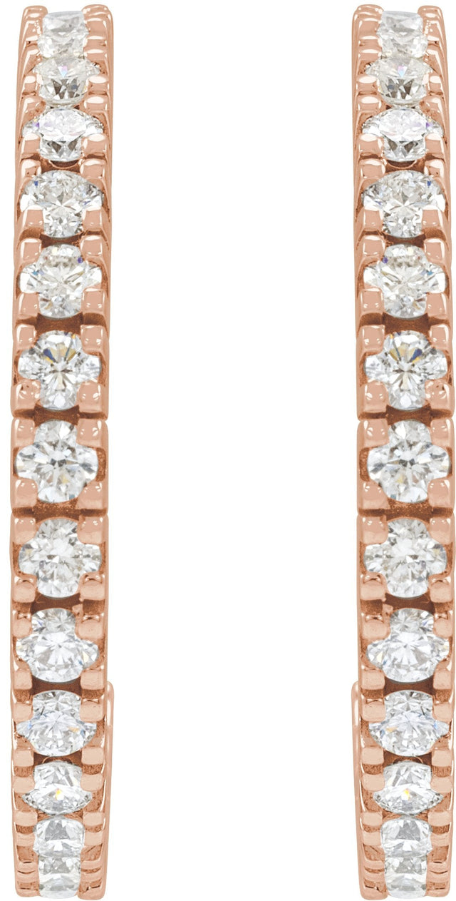 14K Gold Round Lab-Grown Diamond Accented Hoop Earrings – 1.3-2.4mm Stones - Rose Gold - view 4