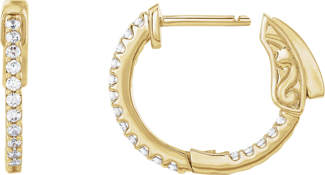 14K Gold Round Lab-Grown Diamond Inside-Outside Hoop Earrings - Yellow Gold - view 6