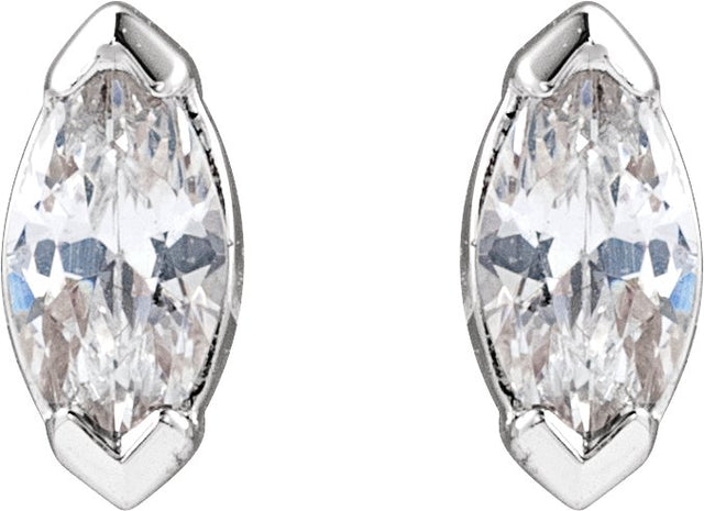14K Gold Marquise Lab-Grown Diamond Stud Earrings - White Gold - view 2