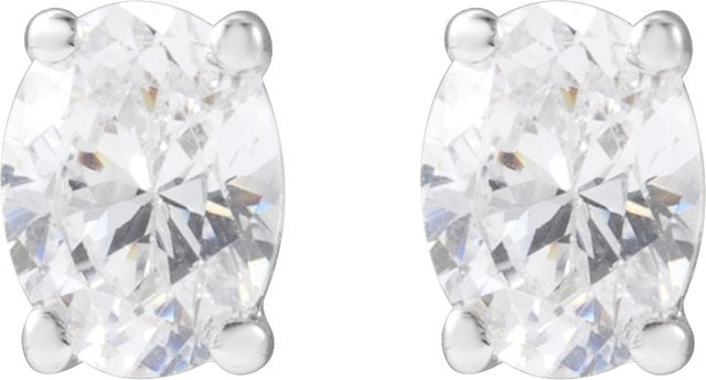 14K Gold Oval Lab-Grown Diamond Stud Earrings - White Gold - view 2