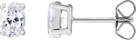14K Gold Oval Lab-Grown Diamond Stud Earrings - White Gold