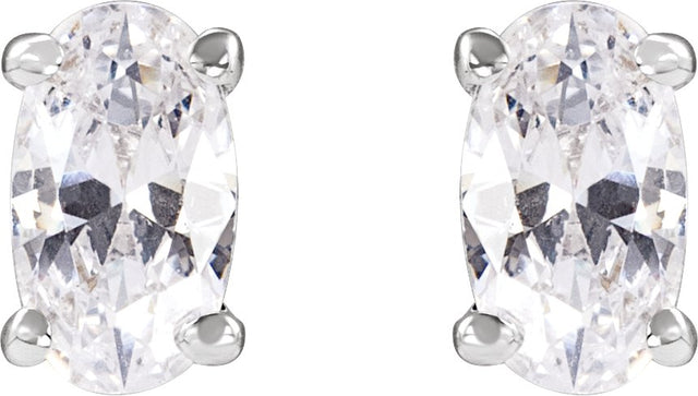 14K Gold Oval Lab-Grown Diamond Stud Earrings - White Gold - view 2