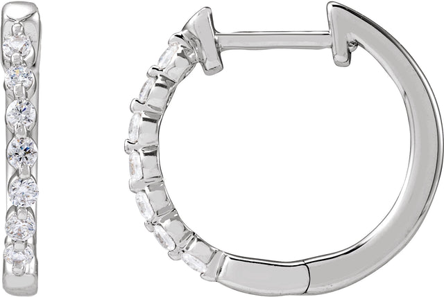 14K Gold Round Lab-Grown Diamond Hoop Earrings – 1.5-2.6mm Stones - White Gold