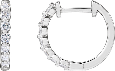 14K Gold Round Lab-Grown Diamond Hoop Earrings – 1.5-2.6mm Stones - White Gold