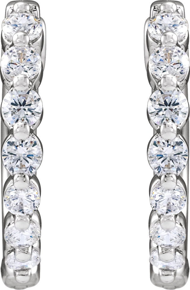 14K Gold Round Lab-Grown Diamond Hoop Earrings – 1.5-2.6mm Stones - White Gold - view 2