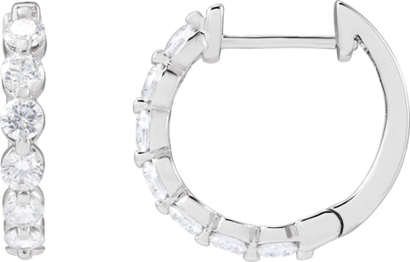 14K Gold Round Lab-Grown Diamond Hoop Earrings – 1.5-2.6mm Stones - White Gold