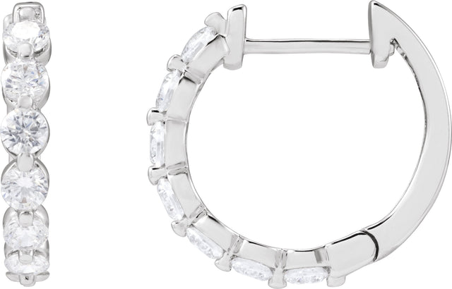 14K Gold Round Lab-Grown Diamond Hoop Earrings – 1.5-2.6mm Stones - White Gold