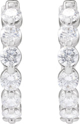 14K Gold Round Lab-Grown Diamond Hoop Earrings – 1.5-2.6mm Stones - White Gold - view 2