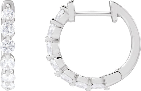 14K Gold Round Lab-Grown Diamond Hoop Earrings – 1.5-2.6mm Stones - White Gold