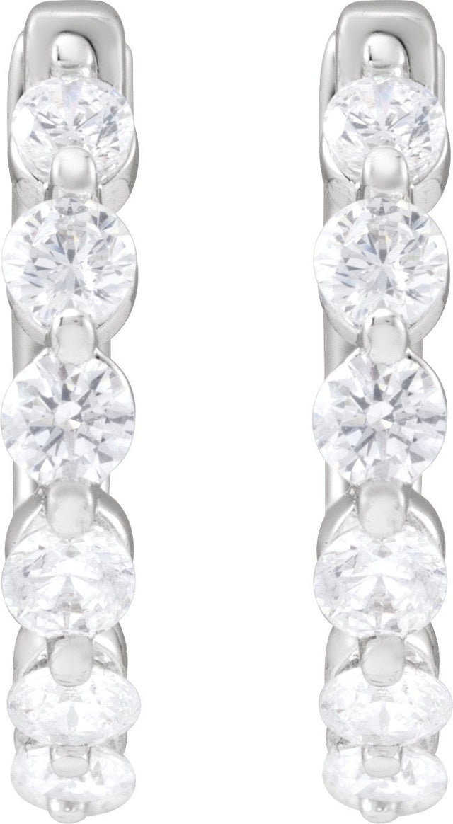 14K Gold Round Lab-Grown Diamond Hoop Earrings – 1.5-2.6mm Stones - White Gold - view 2