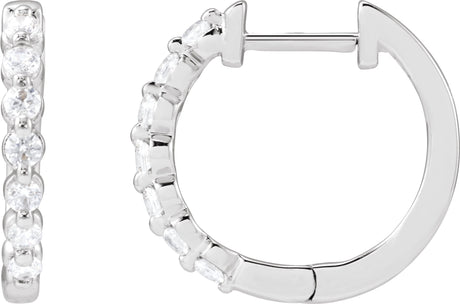 14K Gold Round Lab-Grown Diamond Hoop Earrings – 1.5-2.6mm Stones - White Gold