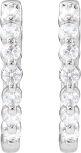 14K Gold Round Lab-Grown Diamond Hoop Earrings – 1.5-2.6mm Stones - White Gold - view 2