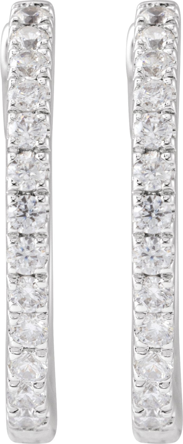 14K Gold Round Lab-Grown Diamond Hoop Earrings - White Gold - view 2