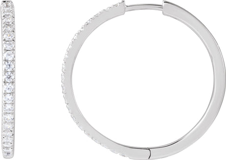14K Gold Round Lab-Grown Diamond Hoop Earrings - White Gold