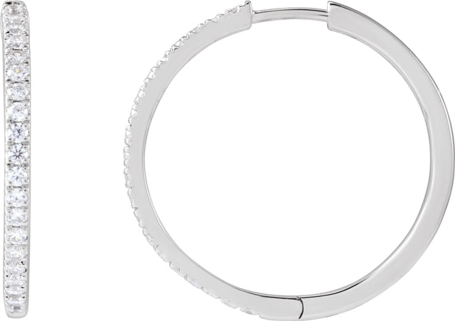 14K Gold Round Lab-Grown Diamond Hoop Earrings - White Gold