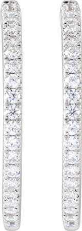 14K Gold Round Lab-Grown Diamond Hoop Earrings - White Gold - view 2