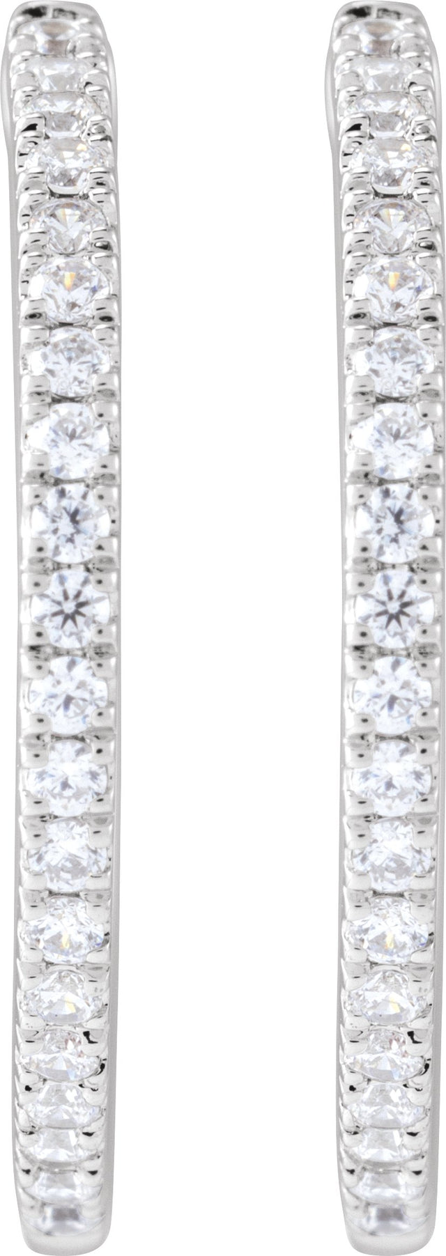14K Gold Round Lab-Grown Diamond Hoop Earrings - White Gold - view 2