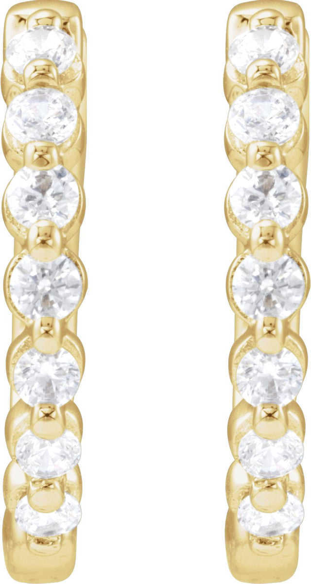 14K Gold Round Lab-Grown Diamond Hoop Earrings – 1.5-2.6mm Stones - Yellow Gold - view 2