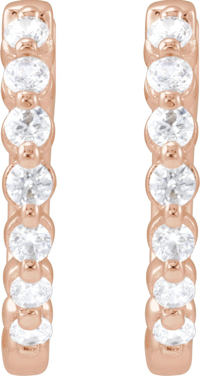 14K Gold Round Lab-Grown Diamond Hoop Earrings – 1.5-2.6mm Stones - Rose Gold - view 2