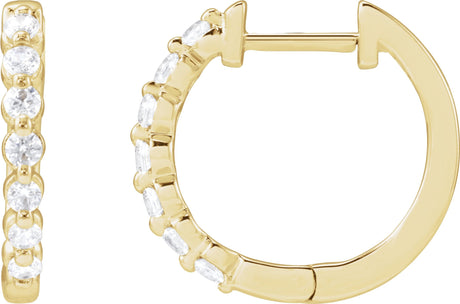 14K Gold Round Lab-Grown Diamond Hoop Earrings – 1.5-2.6mm Stones - Yellow Gold