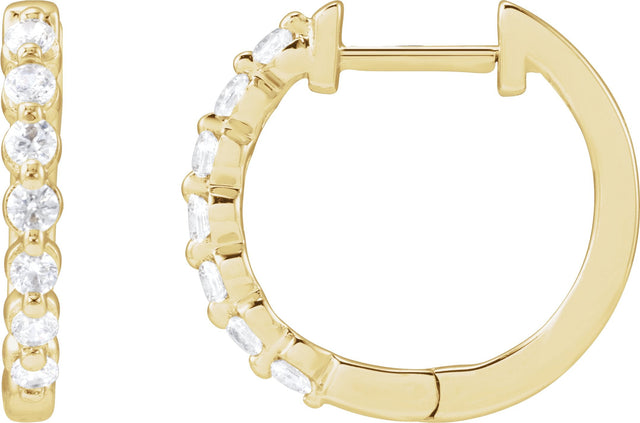 14K Gold Round Lab-Grown Diamond Hoop Earrings – 1.5-2.6mm Stones - Yellow Gold