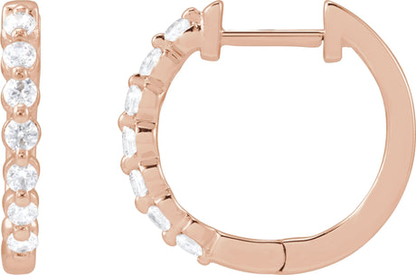 14K Gold Round Lab-Grown Diamond Hoop Earrings – 1.5-2.6mm Stones - Rose Gold