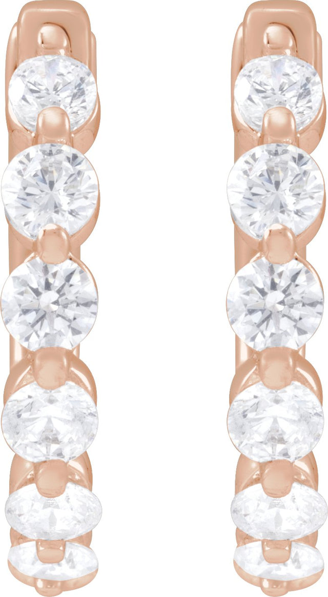 14K Gold Round Lab-Grown Diamond Hoop Earrings – 1.5-2.6mm Stones - Rose Gold - view 2