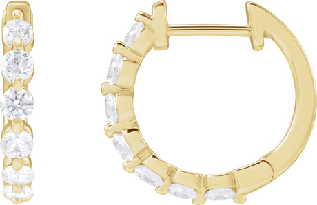 14K Gold Round Lab-Grown Diamond Hoop Earrings – 1.5-2.6mm Stones - Yellow Gold