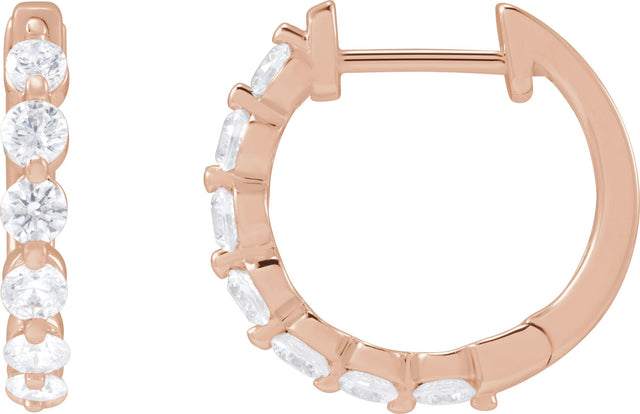 14K Gold Round Lab-Grown Diamond Hoop Earrings – 1.5-2.6mm Stones - Rose Gold