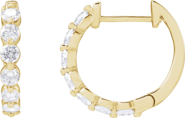 14K Gold Round Lab-Grown Diamond Hoop Earrings – 1.5-2.6mm Stones - Yellow Gold