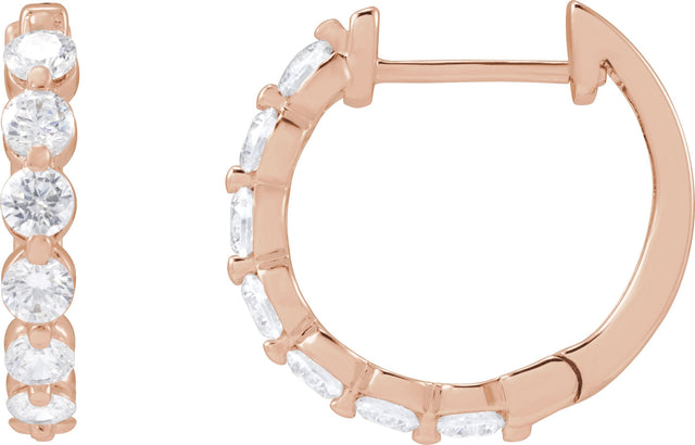14K Gold Round Lab-Grown Diamond Hoop Earrings – 1.5-2.6mm Stones - Rose Gold
