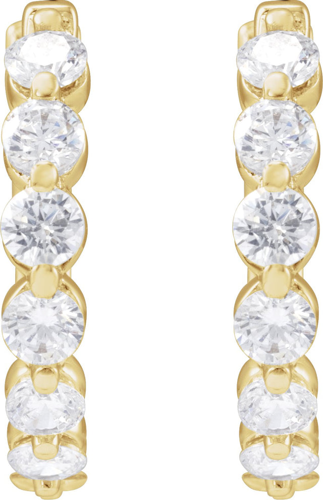 14K Gold Round Lab-Grown Diamond Hoop Earrings – 1.5-2.6mm Stones - Yellow Gold - view 2