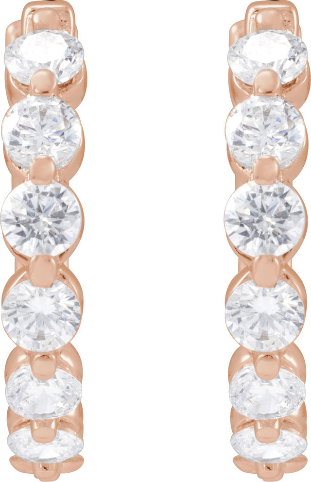 14K Gold Round Lab-Grown Diamond Hoop Earrings – 1.5-2.6mm Stones - Rose Gold - view 2