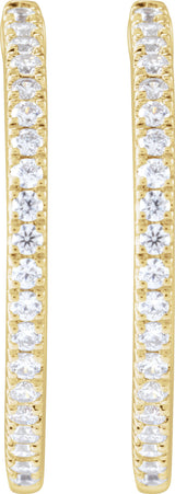 14K Gold Round Lab-Grown Diamond Hoop Earrings - Yellow Gold - view 2