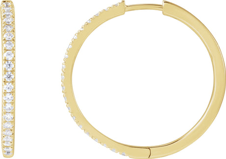 14K Gold Round Lab-Grown Diamond Hoop Earrings - Yellow Gold