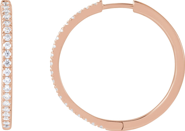 14K Gold Round Lab-Grown Diamond Hoop Earrings - Rose Gold