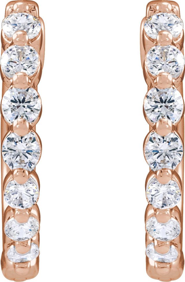 14K Gold Round Lab-Grown Diamond Hoop Earrings – 1.5-2.6mm Stones - Rose Gold - view 2