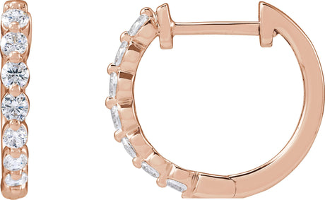 14K Gold Round Lab-Grown Diamond Hoop Earrings – 1.5-2.6mm Stones - Rose Gold