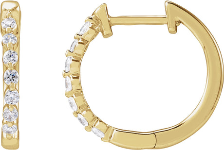 14K Gold Round Lab-Grown Diamond Hoop Earrings – 1.5-2.6mm Stones - Yellow Gold
