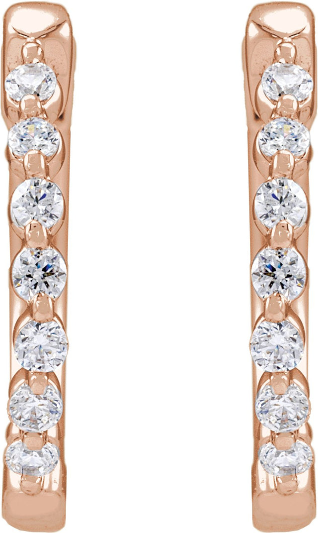 14K Gold Round Lab-Grown Diamond Hoop Earrings – 1.5-2.6mm Stones - Rose Gold - view 2