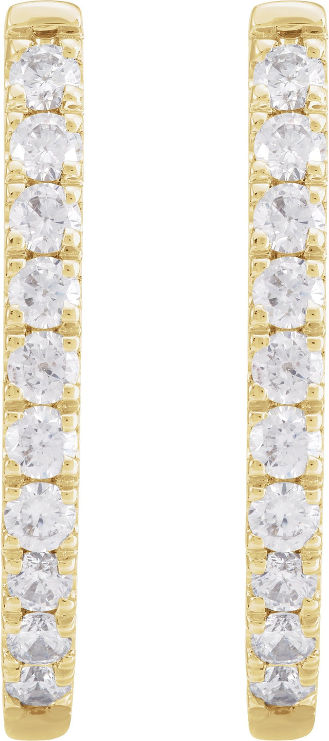 14K Gold Round Lab-Grown Diamond Accented U-Hoop Earrings – 13x12.33mm - Yellow Gold - view 5
