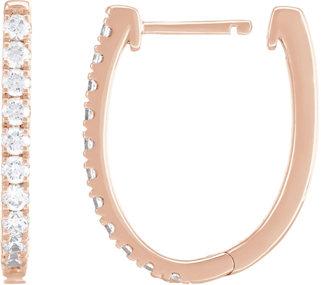 14K Gold Round Lab-Grown Diamond Accented U-Hoop Earrings – 13x12.33mm - Rose Gold - view 6