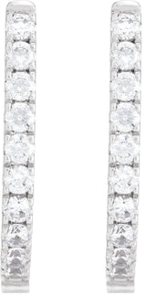 14K Gold Round Lab-Grown Diamond Accented U-Hoop Earrings – 13x12.33mm - White Gold - view 5