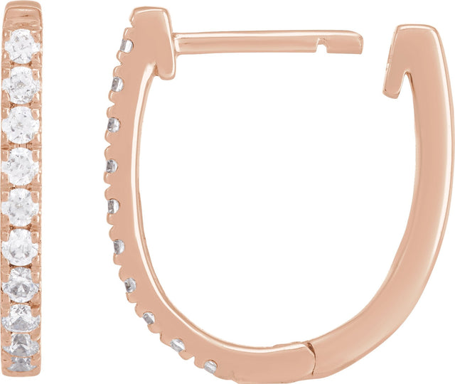 14K Gold Round Lab-Grown Diamond Accented U-Hoop Earrings – 13x12.33mm - Rose Gold - view 6